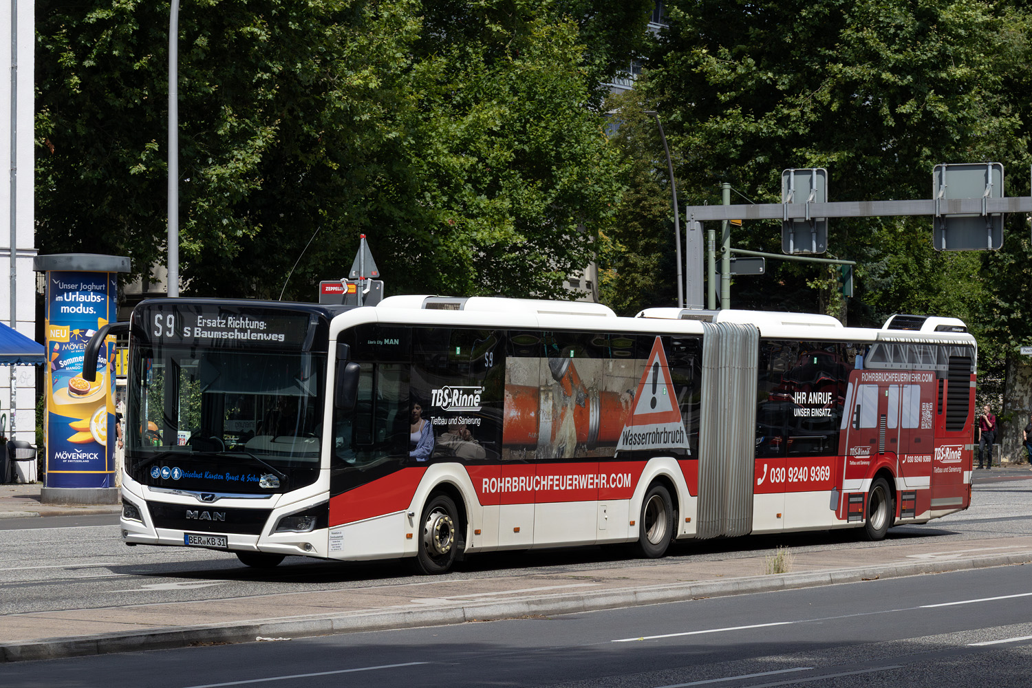 Бранденбург, MAN 18C Lion's City 18 NG330 EfficientHybrid № BER-KB 31; Берлин — SEV · S8 / S85 / S9 · Treptower Park <> Baumschulenweg · 24.07.2025 — 04.08.2025