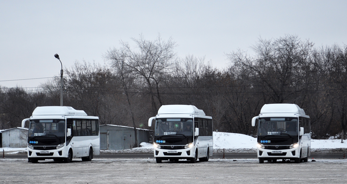 Omsk region, PAZ-320415-14 "Vector Next" № 6010; Omsk region, PAZ-320415-14 "Vector Next" № 6005; Omsk region, PAZ-320415-14 "Vector Next" № 6011; Omsk region — Bus stops