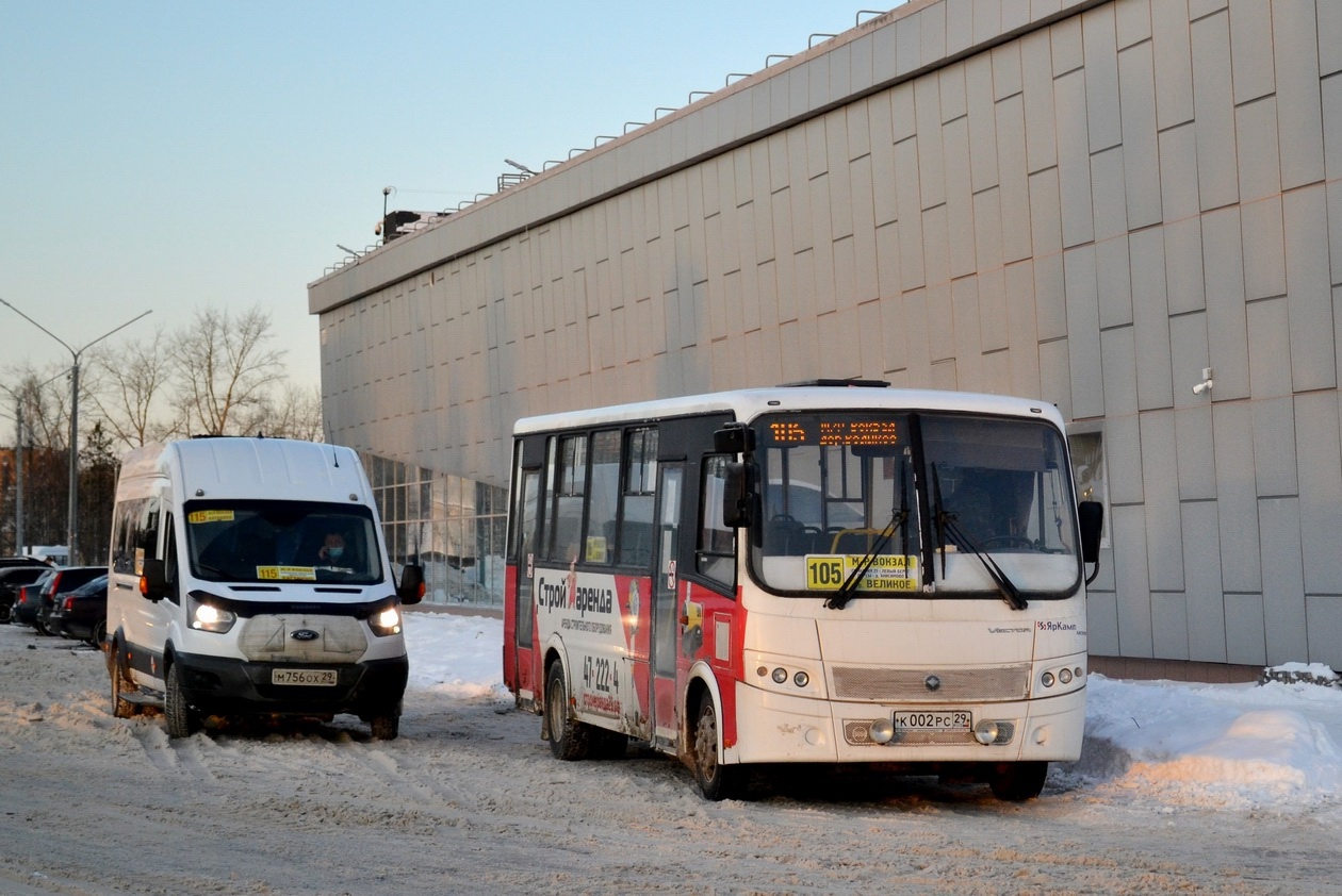 Архангельская область, Ford Transit FBD [RUS] (Z6F.ESG.) № М 756 ОХ 29; Архангельская область, ПАЗ-320412-04 "Вектор" № К 002 РС 29