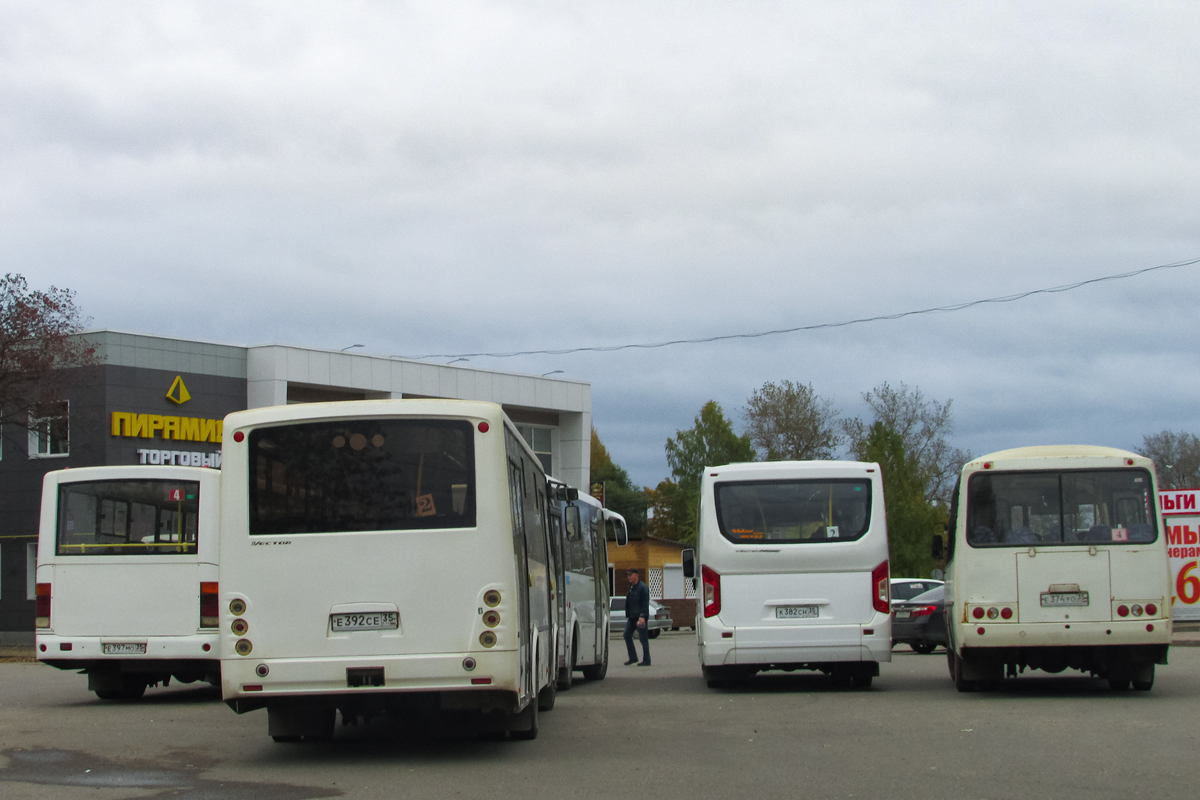 Вологодская область, ПАЗ-320414-05 "Вектор" (1-2) № Е 392 СЕ 35; Вологодская область, ПАЗ-320435-04 "Vector Next" № К 382 СН 35; Вологодская область, ПАЗ-4234-04 № Е 374 УО 35; Вологодская область — Разные фотографии