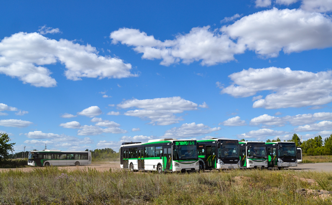 Астана, Irisbus Citelis 12M № A249; Астана, IVECO Urbanway 12M (СарыаркаАвтоПром) № A403; Астана, Irisbus Citelis 18M № A101; Астана, IVECO Urbanway 12M (СарыаркаАвтоПром) № A387; Астана, Irisbus Citelis 18M № A081; Астана — Автовокзалы, автостанции, конечные остановки