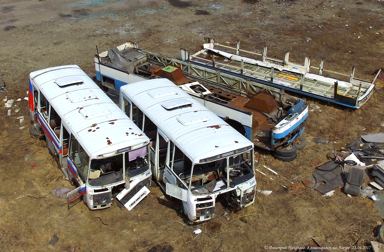 Хабаровский край, ПАЗ-32054 № 514; Хабаровский край, ПАЗ-32054 № 516; Хабаровский край, Daewoo BS106 Royal City (Busan) № 536; Хабаровский край — Разные фотографии