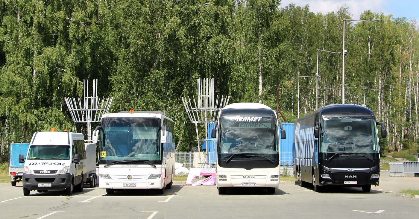 Челябинская область, Нижегородец-2227UU (IVECO Daily) № Н 110 ОР 174; Челябинская область, Mercedes-Benz Tourismo II 15RHD № О 834 ОО 74; Челябинская область, MAN R07 Lion's Coach RHC444 № А 702 АА 174; Челябинская область, MAN R08 Lion's Coach L RHC444 L № Х 514 УС 174