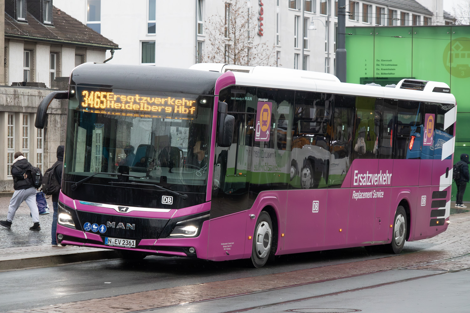 Бавария, MAN 43C Lion's Intercity LE 13 LEÜ360 EfficientHybrid № N-EV 2361; Гессен — SEV · Main-Neckar-Bahn · Mannheim <> Darmstadt · 02.02.2024 — 26.02.2024