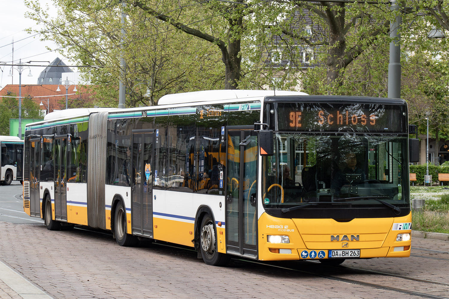 Гессен, MAN A23 Lion's City G NG323 № 263; Гессен — SEV · Straßenbahn Darmstadt · Schloss <> Griesheim · 15.04.2024 — 05.05.2024