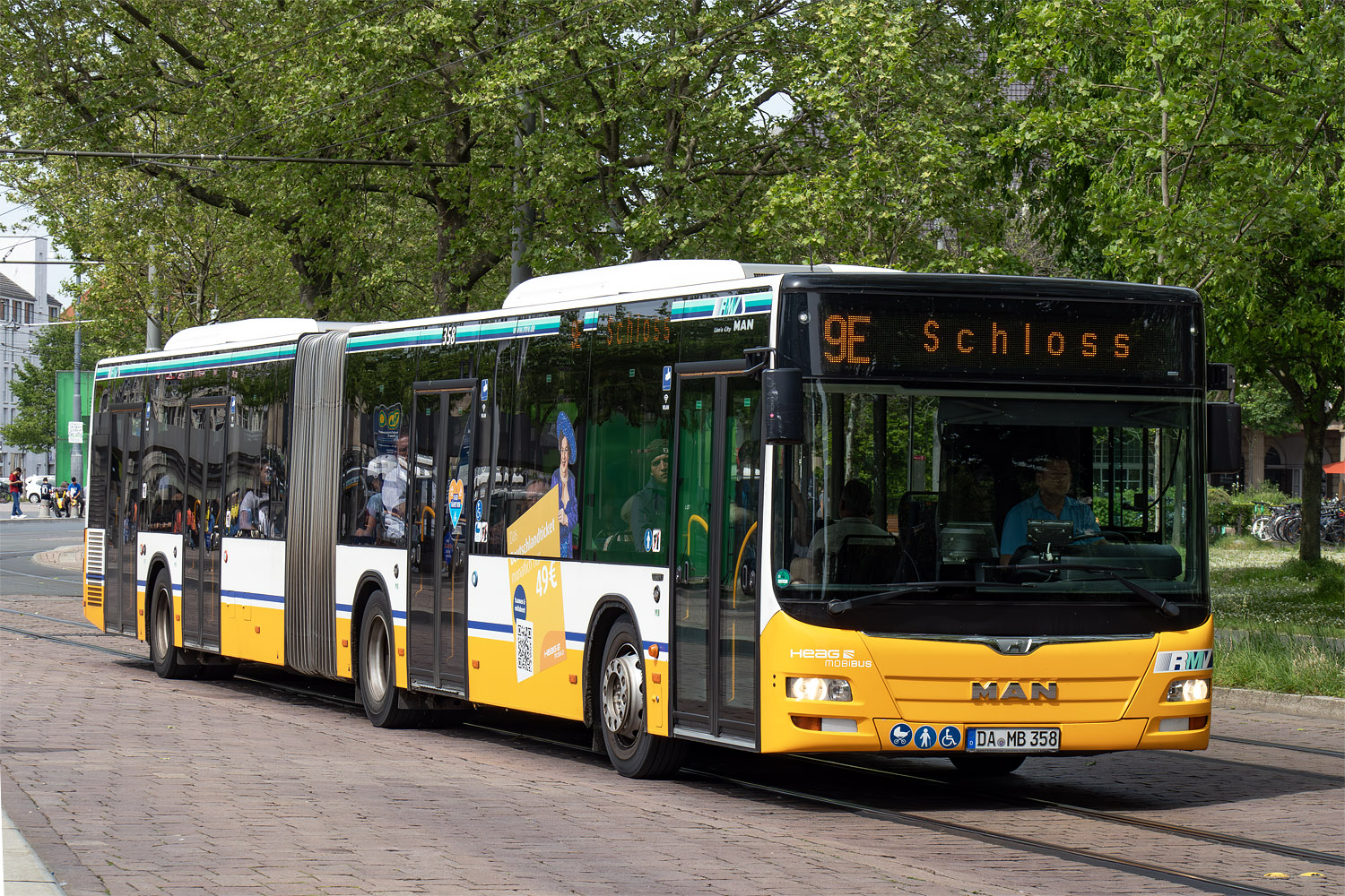 Гессен, MAN A23 Lion's City G NG323 № 358; Гессен — SEV · Straßenbahn Darmstadt · Schloss <> Griesheim · 15.04.2024 — 05.05.2024