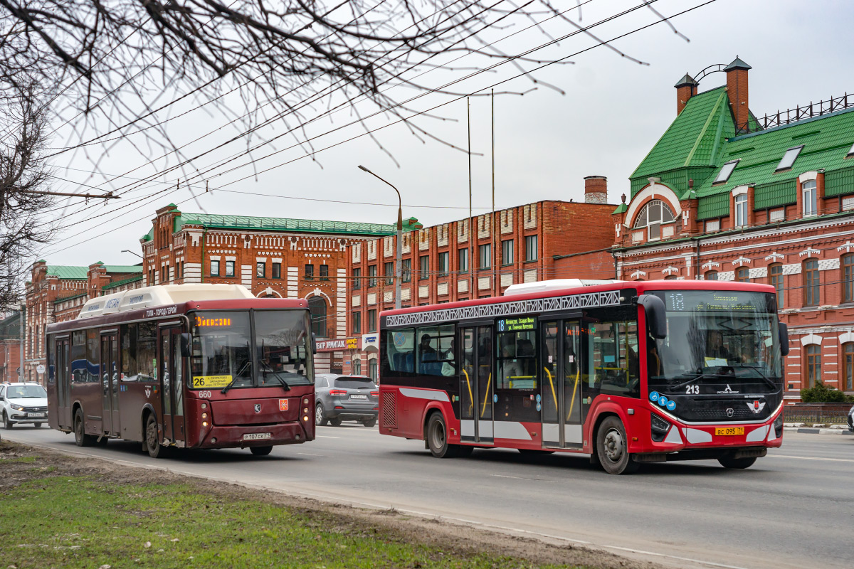 Tulai terület, NefAZ-5299-30-51 sz.: 660; Tulai terület, PAZ-422320-04 Citymax 9 sz.: 213