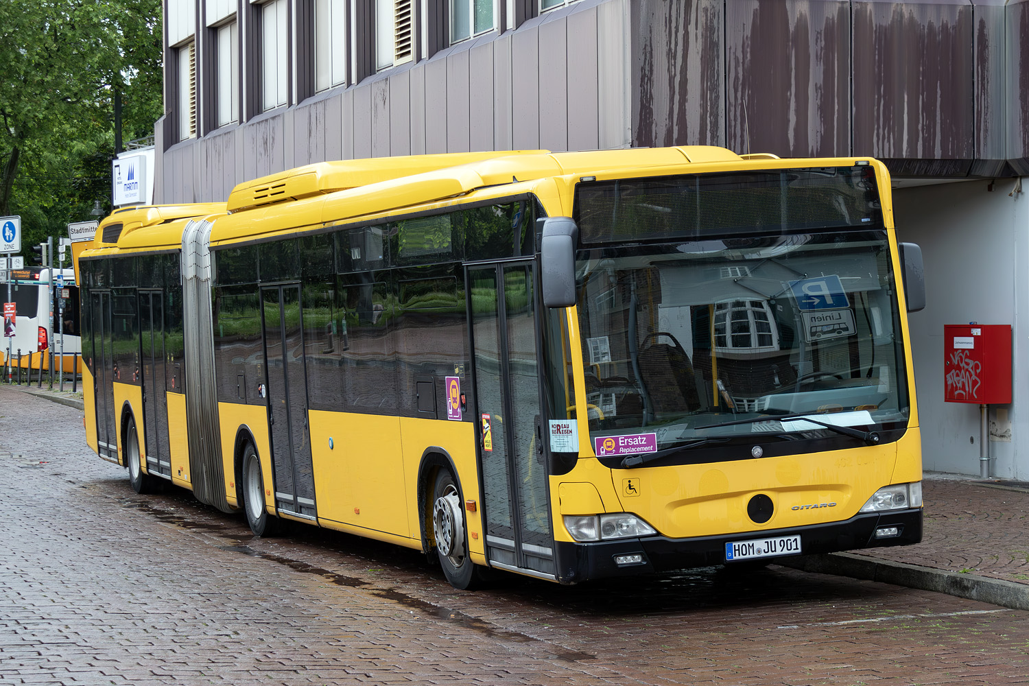 Saarland, Mercedes-Benz O530GDH Citaro G BlueTec-Hybrid Nr. HOM-JU 901; Hessen — SEV · Rhein-Main-Bahn · Darmstadt <> Dieburg · 27.05.2024 — 07.06.2024