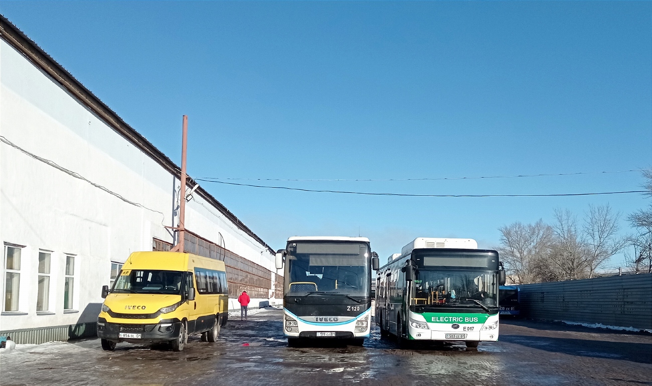 Астана, IVECO Daily 50C15V (СарыаркаАвтоПром) № A561; Астана, IVECO Crossway LINE 13M (СарыаркаАвтоПром) № Z120; Астана, Yutong E12LF (ZK6128BEVG) (СарыаркаАвтоПром) № E017; Астана — Автопарки