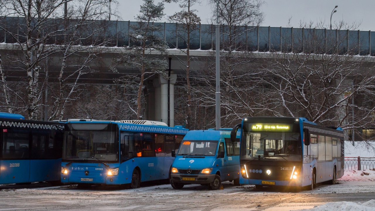 Москва, ЛиАЗ-4292.60 (1-2-1) № 031303; Москва, Луидор-223206 (MB Sprinter Classic) № 031155; Москва, НефАЗ-5299-40-52 № 161013