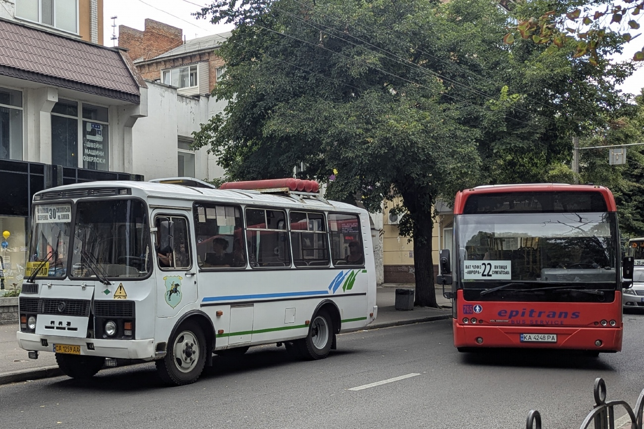 Черкасская область, ПАЗ-32054 № CA 1259 AA; Черкасская область, VDL Berkhof Ambassador 200 № 765